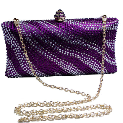 Factory Wholesale Purple Womens Evening Bag with Rhinestone Crystal Clutch Purse