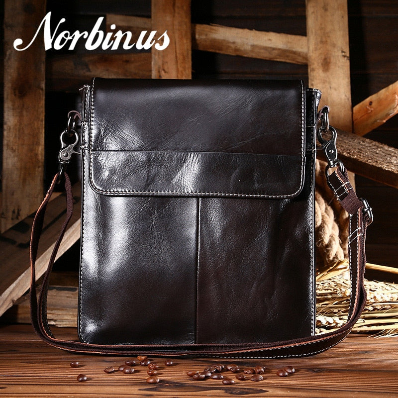 Norbinus Men Shoulder Bag Genuine Leather Messenger Bags Cowhide Crossbody Bag for Men Leather Handbags Business Briefcase Pouch