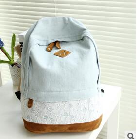 1pcs/lot Floral Lace +Denim Canvas Women Bag Backpack School bag For Teenagers Ladies Girl Schoolbag Bagpack