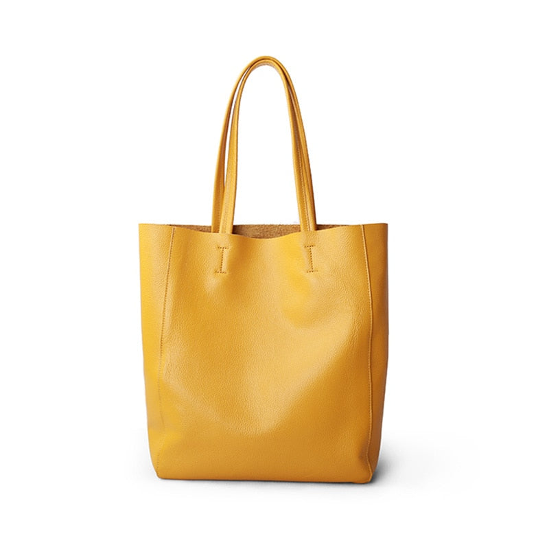 Women Luxury Bag Casual Tote Female Lemon Yellow Fashion Shoulder Handbag Lady Cowhide Genuine Leather Shoulder Shopping Bag