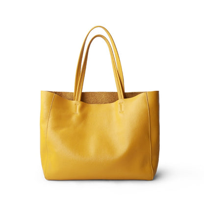 Women Luxury Bag Casual Tote Female Lemon Yellow Fashion Shoulder Handbag Lady Cowhide Genuine Leather Shoulder Shopping Bag