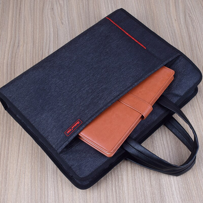 A4 Business Document Bag Briefcase File Folder Waterproof Hand-held Thickened Briefcase Multilayer Zipper Canvas Conference Tute