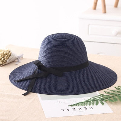 simple Foldable Wide Brim Floppy Girls Straw Hat Sun Hat Beach Women Summer Hat UV Protect Travel Cap Lady Cap Female