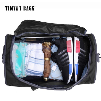 TINYAT Male Men Travel Bag Folding Bag Protable Molle Women Tote Waterproof Nylon Casual Travel Duffel Bag Black luggage T-306