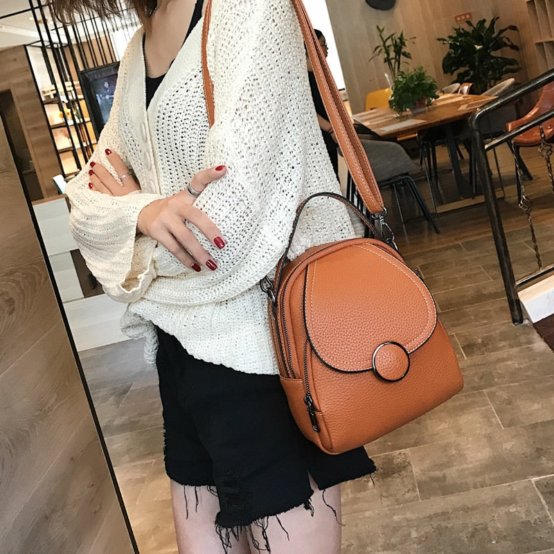 New Designer Fashion Women Leather Backpack Mini Soft Touch Multi-Function Small Backpack Female Ladies Shoulder Bag Girl Purse