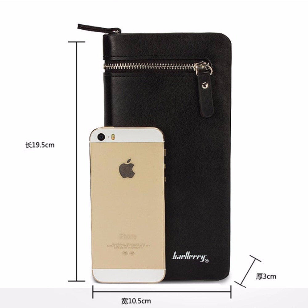 Baellerry Men Wallets Long Double Zipper PU Leather Phone Pocket Large Capacity Men Purse Multifunction Classic Male Wallet