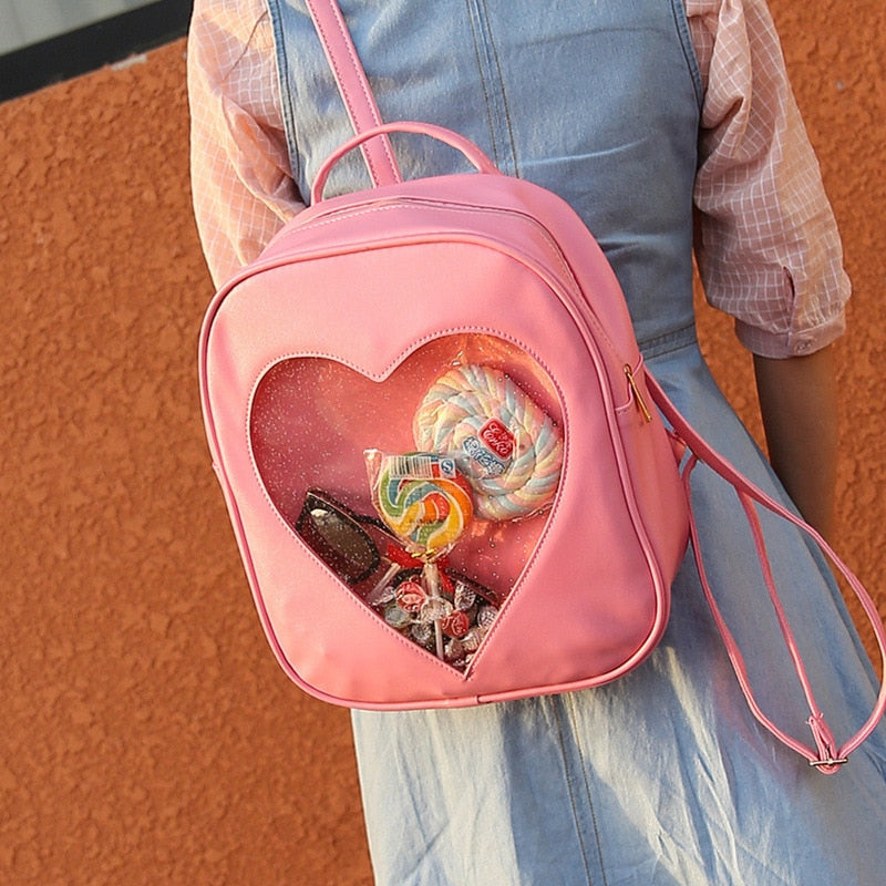 Summer Candy Transparent Love Heart Shape Backpacks Harajuku School Backpack Shoulder Bags For Teenager Girls Book Bag