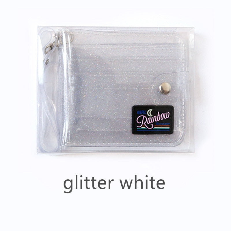 PVC Transparent Short Wallet For Girl Milkjoy Laser Holographic Coin Purse Women Clear Glittering Letter Card Holder Purse