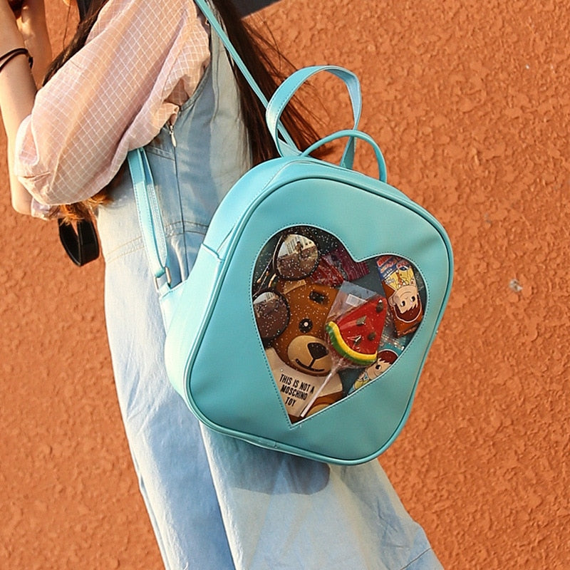 Summer Candy Transparent Love Heart Shape Backpacks Harajuku School Backpack Shoulder Bags For Teenager Girls Book Bag