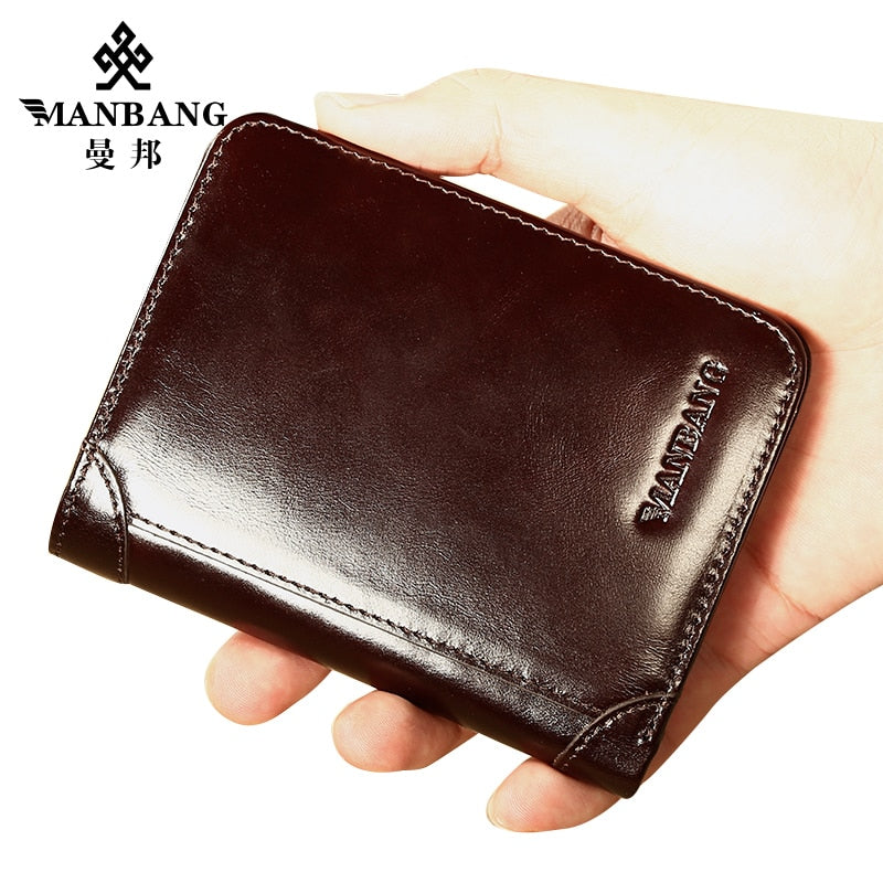 ManBang Classic Style Wallet Genuine Leather Men Wallets Short Male Purse Card Holder Wallet Men Fashion High Quality