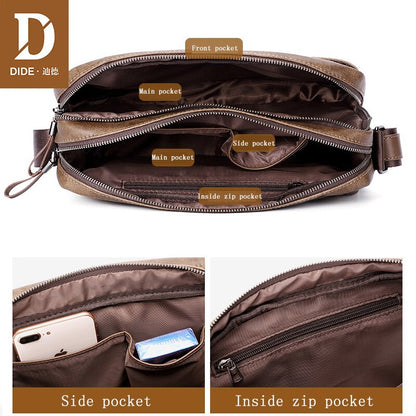 DIDE New man messenger bags man PU Leather Casual Crossbody Handbag Men&#39;s Cross Body Shoulder Bag Retro casual Cover