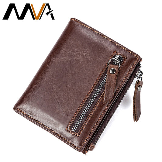 MVA Men Wallets Genuine Leather Wallets for Credit Card Holder Zip Small Wallet Man Leather Wallet Short Slim Coin Purse Men 604
