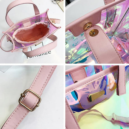 Luxury Band Women PVC Shoulder Bag Fashion Transparent Clear Handbag Messenger Bags Jelly Candy Color Crossbody Bag Tote Purse