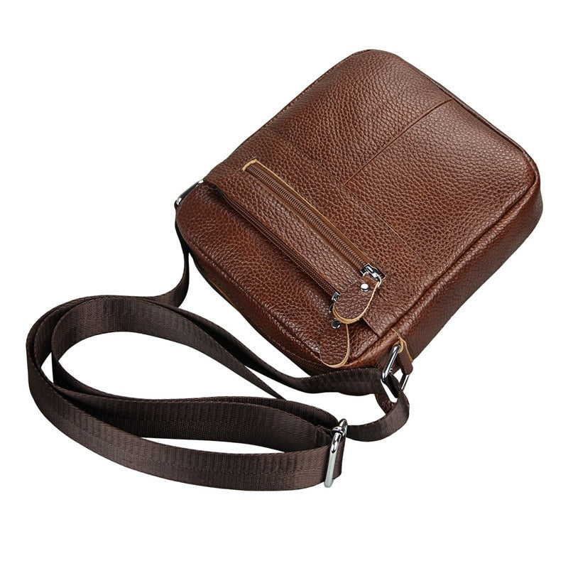 Small Genuine Cowhide Leather Men&#39;s Shoulder Bag Clutch Handbag Messenger Male Bags Crossbody Sling Tote Small Zipper