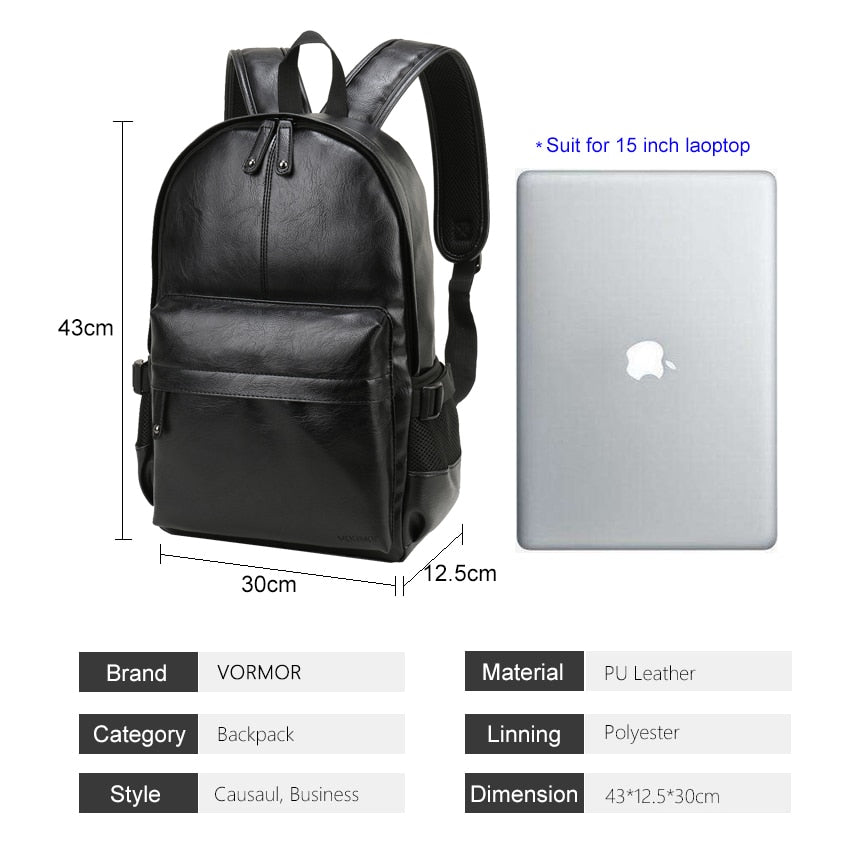 VORMOR Brand Men Backpack Leather School Backpack Bag Fashion Waterproof Travel Bag Casual Leather Book bag Male