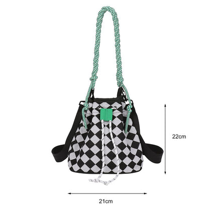 Women Shoulder Bags Exquisite Women Canvas Checkerboard Hit Color Messenger Bag Drawstring Casual Shopping Crossbody Bags