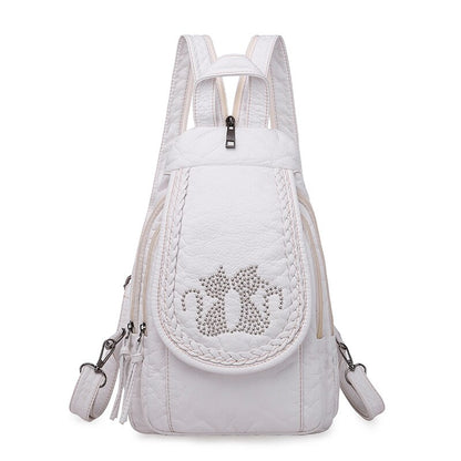 High Quality Backpack for Women New White Leather Backpack School Bag for Teenage Girls Female Travel Backpack Mochila