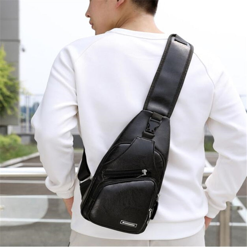 Male Shoulder Bag USB Charging Crossbody Chest Bag For Men Anti Theft Chest Waist Pack Trip Messenger Bags Single Strap Back Bag