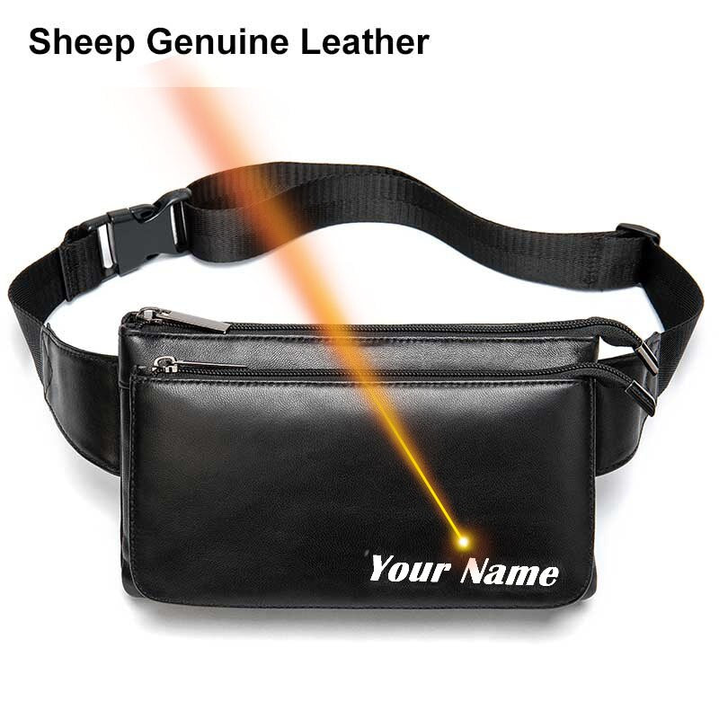 MVA Men&#39;s Waist Bag Belt Waist Packs Sheep genuine Leather Waist Bag For men/women Fanny Pack Belt Bum/Hip men&#39;s belt bags  8879