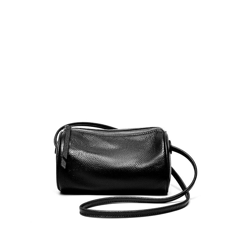 100% Genuine Leather Women Bags Mini Crossbody Bags Round Boston Bag Girls Leather Shoulder Bag Barrel-shaped New Design