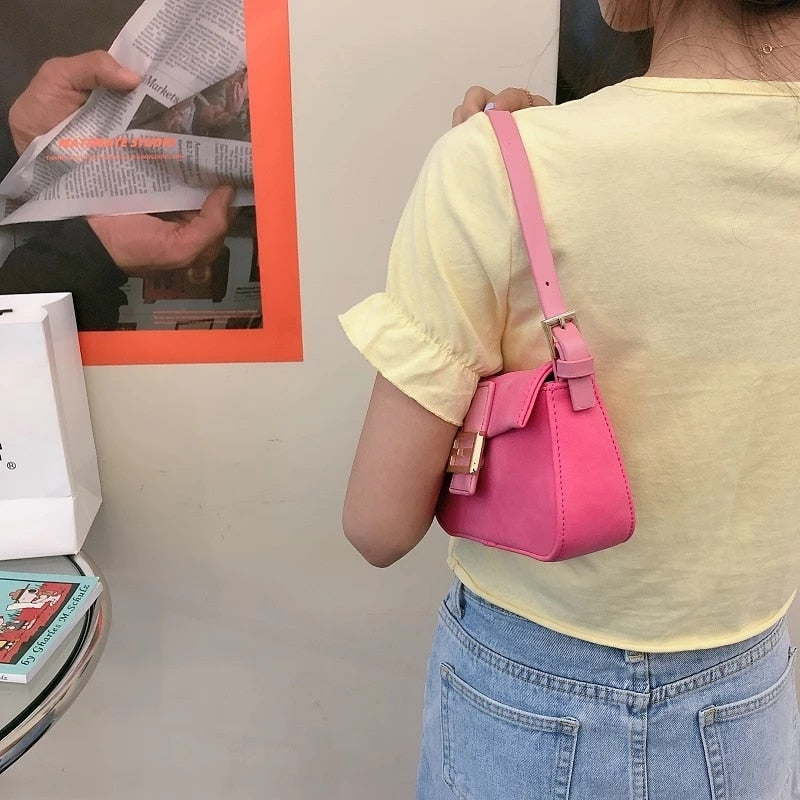 New Design Fashion Women Bag Dirty Pink Nubuck Mini Show Female Single Shoulder Axillary Bag Ins Hot Retro Lady Crossbody Bag
