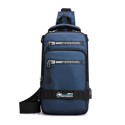 Male Nylon Knapsack Daypack Messenger Chest Bags with USB Charging Port Small Men Sling Backpack Rucksack Bag