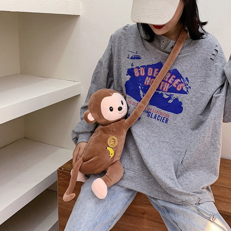 Female cute bag cartoon women monkey plush doll shoulder bag girls mobile phone bag autumn new style