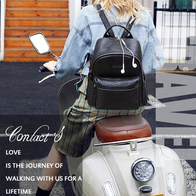 Contact&#39;s Genuine Leather Casual Small Backpack Women Fashion School Bags for Women Mochilas Para Mujer for Apple iPad Mochilas
