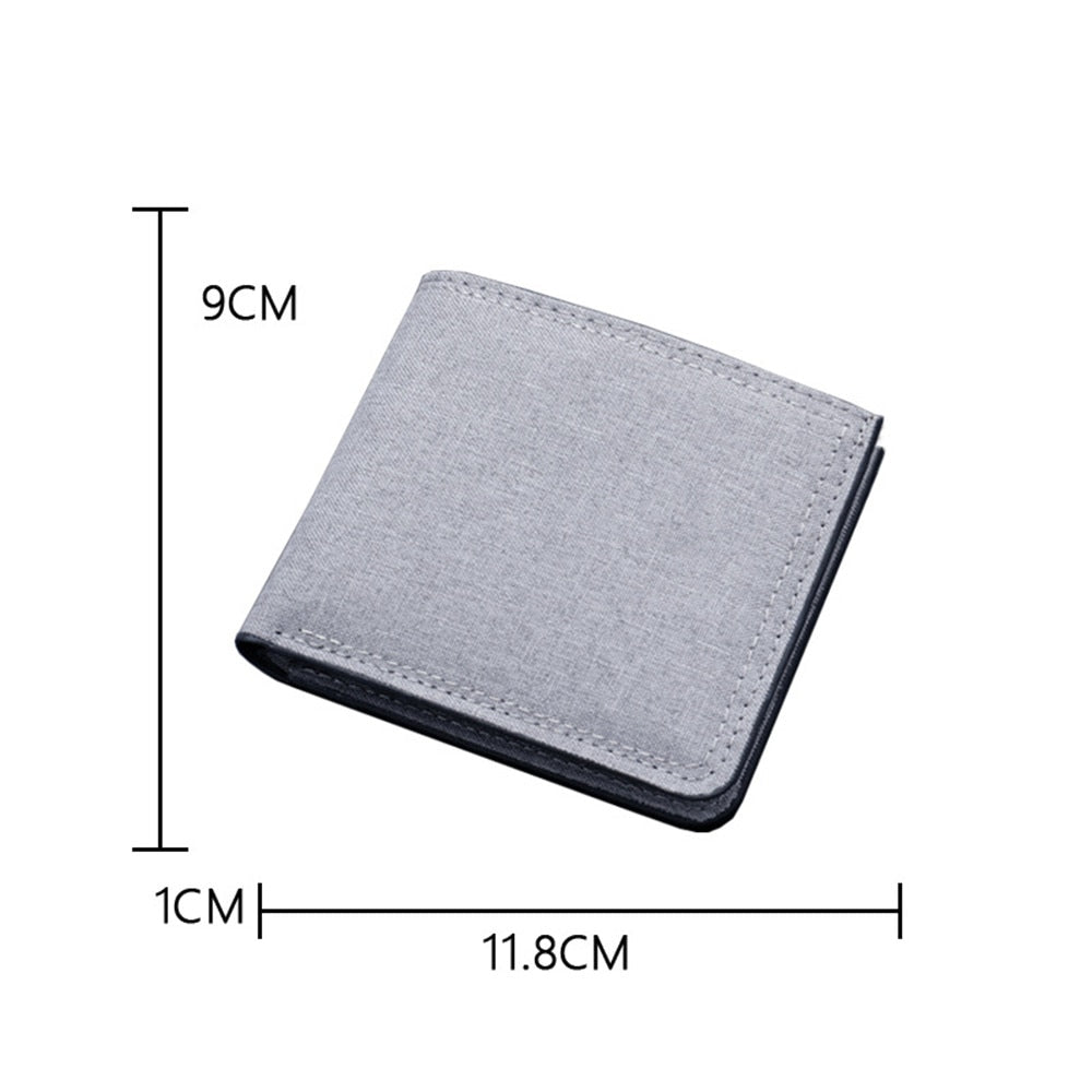 Men&#39;s Short Horizontal Square Canvas 2 Fold Solid Color Buckle Wallet Denim New Unmarked Sewing Thread Ultra Thin Card Holder