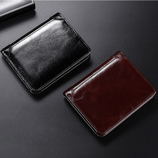 Vertical Men&#39;s Wallet RFID Blocking Anti Theft Ultra-thin Wallet Genuine Leather Purse Business Credit ID Card Holder Man