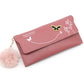 Fashionable New Women Long Wallets Pure Color Wool Ball Bow Clutch Bag Women&#39;s Long Bag Card Bag Coin Purse