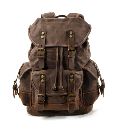 Men&#39;s outdoor shoulder casual student bag large capacity travel backpack canvas leather climbing bag