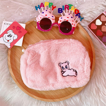 New Korea Fashion Women Pearl Cosmetic Bag  Japanese Cute Ins Bear Dog Pencil Makeup Storage Organizer Bag Pouch For Girls Bag