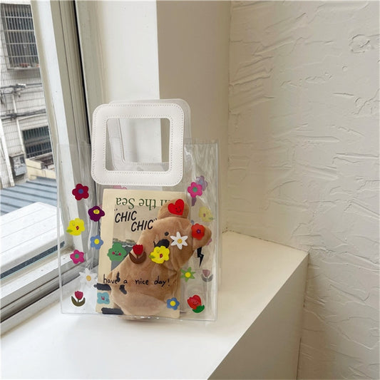 Fashion Flower Summer Transparent Handbags Women Mini Clear Ladies Korean Ins Floral Tote Hand Bag PVC Female Sac Beach Pochette