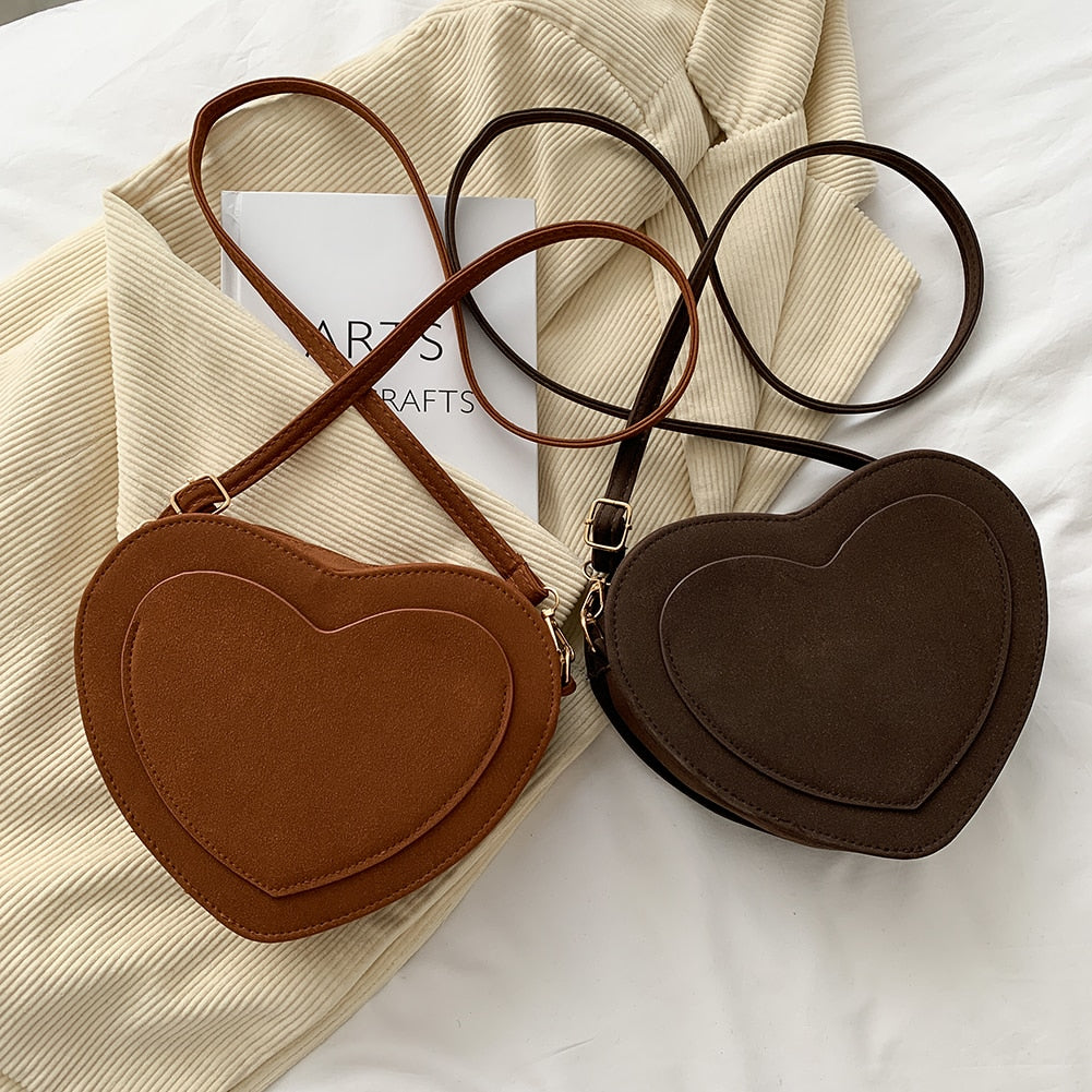Exquisite Women Scrub PU Messenger Bag Lisure Chic Girls Heart Shape Solid Color Shoulder Bags for Traveling