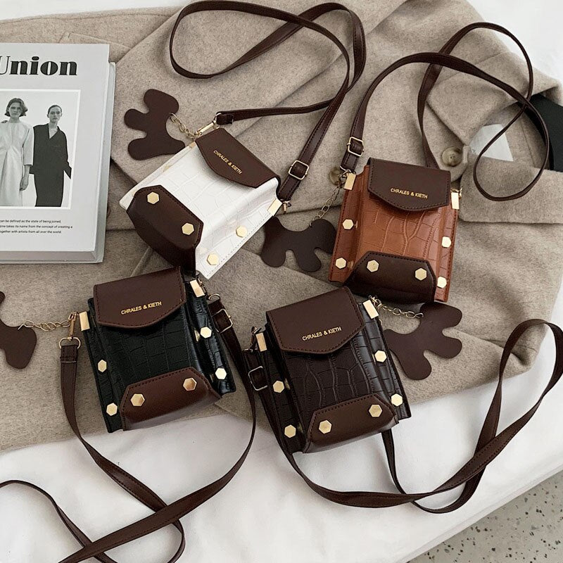 Mini Women Purse Handbag Vintage Shoulder Bag PU Leather Travel Phone Pouch Stone Pattern Women Crossbody Messenger Bags