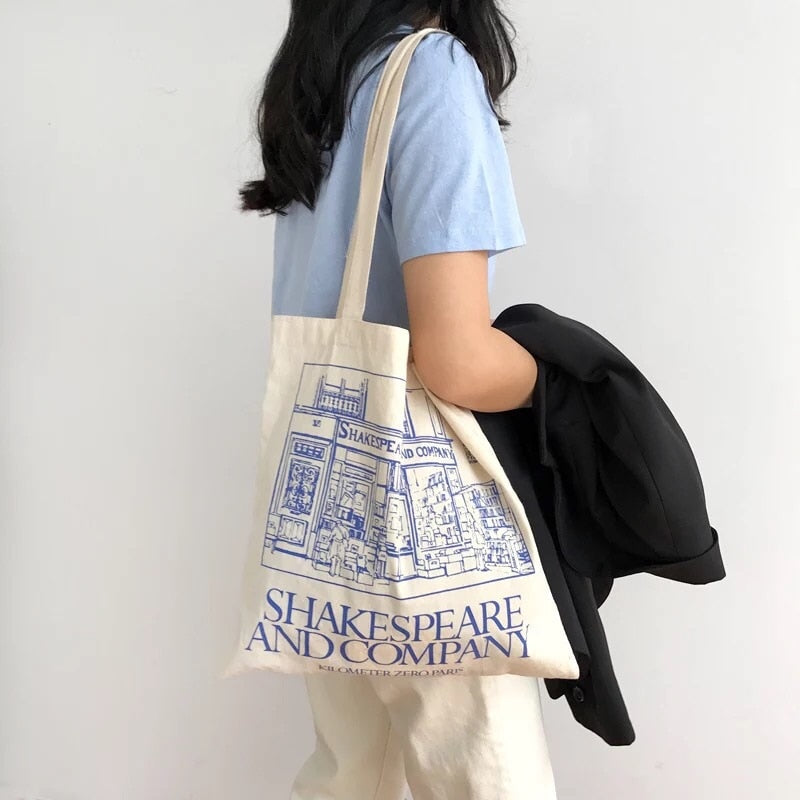 Women Canvas Shoulder Bag Shakespeare Print Ladies Shopping Bags Cotton Cloth Fabric Grocery Handbags Tote Books Bag For Girls