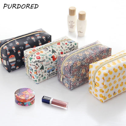 PURDORED 1 pc Cartoon Cosmetic Bag Fish Duck Pattern Women Make Up Bag Travel Floral organizer for cosmetic Toiletry Bag neceser