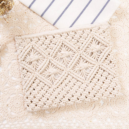 Women&#39;s Bohemian Style Straw Woven Day Clutches Bags Fashionable Simple Tassel Causal Handbag Vintage Beach Bag For Women Girl