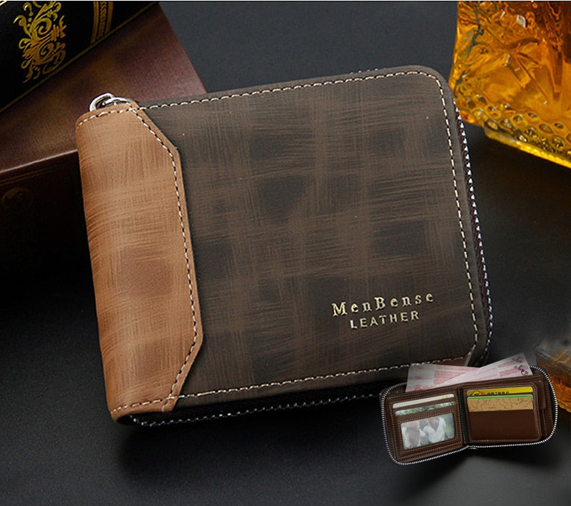 Men&#39;s Leather Wallet  Zipper Small Purse Card Holder Man Carteira Masculina Couro Coin Purse Man Porte Monnaie Money Bag