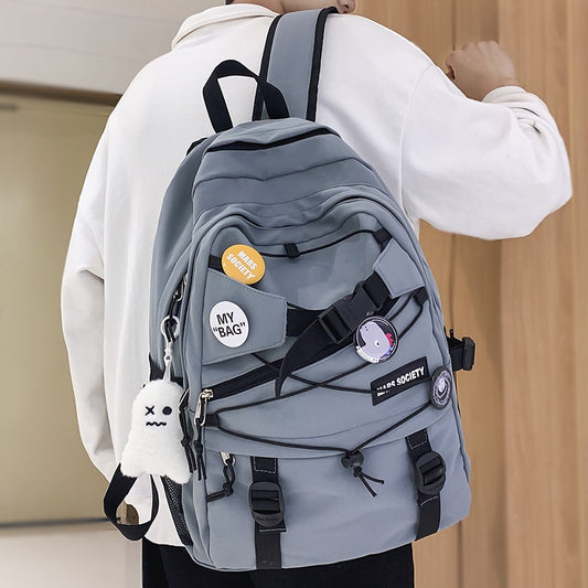 Trendy Lady Male Mesh Badge School Backpack Female Nylon College Backpack Boy Girl Travel Bag Fashion Men Women Book Laptop Bags