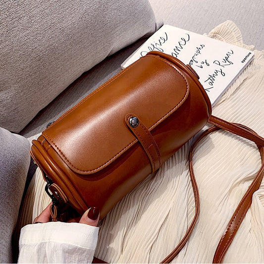 Vintage Bag Crossbody Bags for Women Girl Shopper Fashion Casual Solid Color Barrel-Shaped Bag PU Leather Designer Handbags