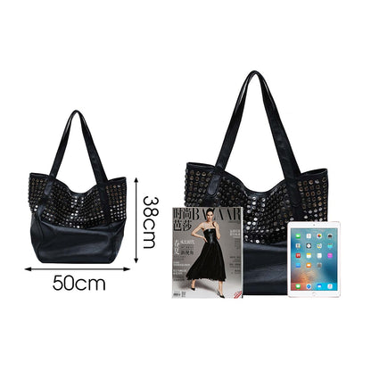 Fashion Rivet Large Capacity Women Shoulder Bag Soft Casual Black Female Shopping Bag Lady Hobo Handbag Tote Travel Bag