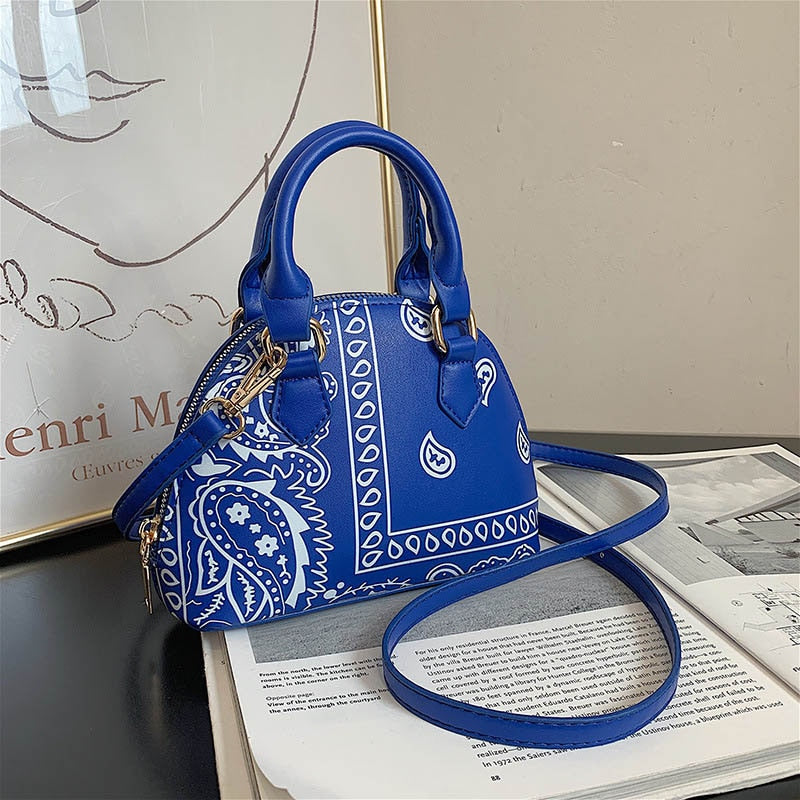 Fashion PU Leather Small Crossbody Shoulder Bag For Women Luxury Handbags Ladies Cashew Flower Fisherman&#39;s Hats and Handkerchief