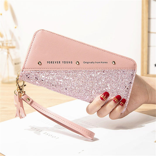 Fashion Women&#39;s Pu Leather Long Wallets Sequins Patchwork Glitter Wallet Coin Purse Female Wallets Girls Gifts Wholesale