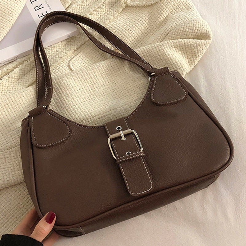 Fashion Baguette Bag For Women Soft PU Leather Underarm Shoulder Bags Ladies Retro Style Luxury Small Subaxillary Bags Clutch