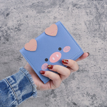 Short Wallets Student Cute Cartoom Purses Women Fashion Pattern Women&#39;s Mini Solid Color Tri-fold Student Wallet Card Holder