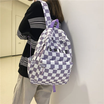 DCIMOR Fashion Plaid Women Backpack Men Cool Nylon Travel Bag Unisex Letter Printing Schoolbag College Girls Kawaii Bookbag Boys