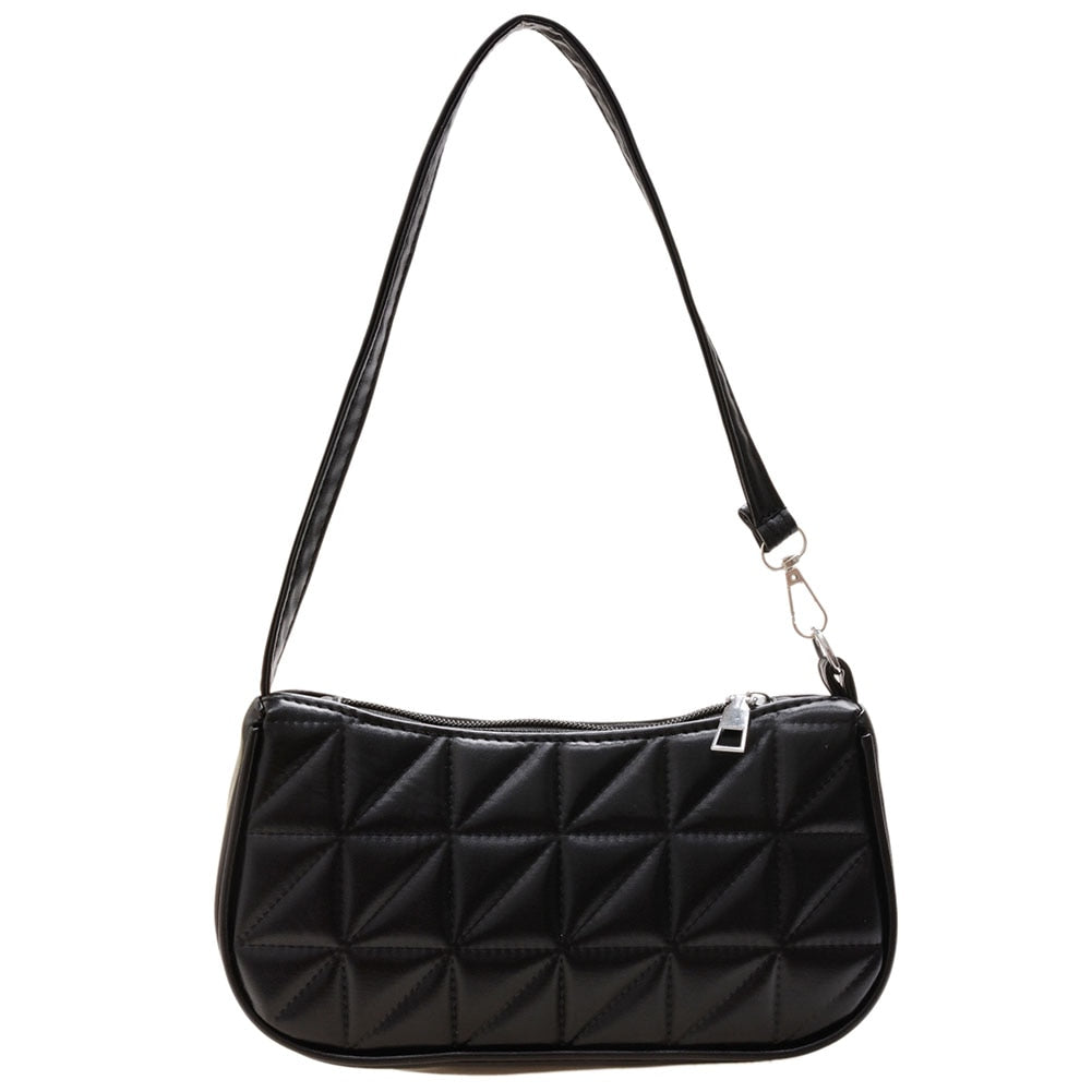 Fashion Women Embossed Geometric PU Leather Shoulder Handbag Checker Pattern  Underarm Bag Casual Ladies Solid Color Small Purse