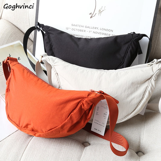 Solid Nylon Women Shoulder Bags Simple Couples Cross Body Korean Style Students Leisure Chest Pack BF Ulzzang Hobos Bag Portable